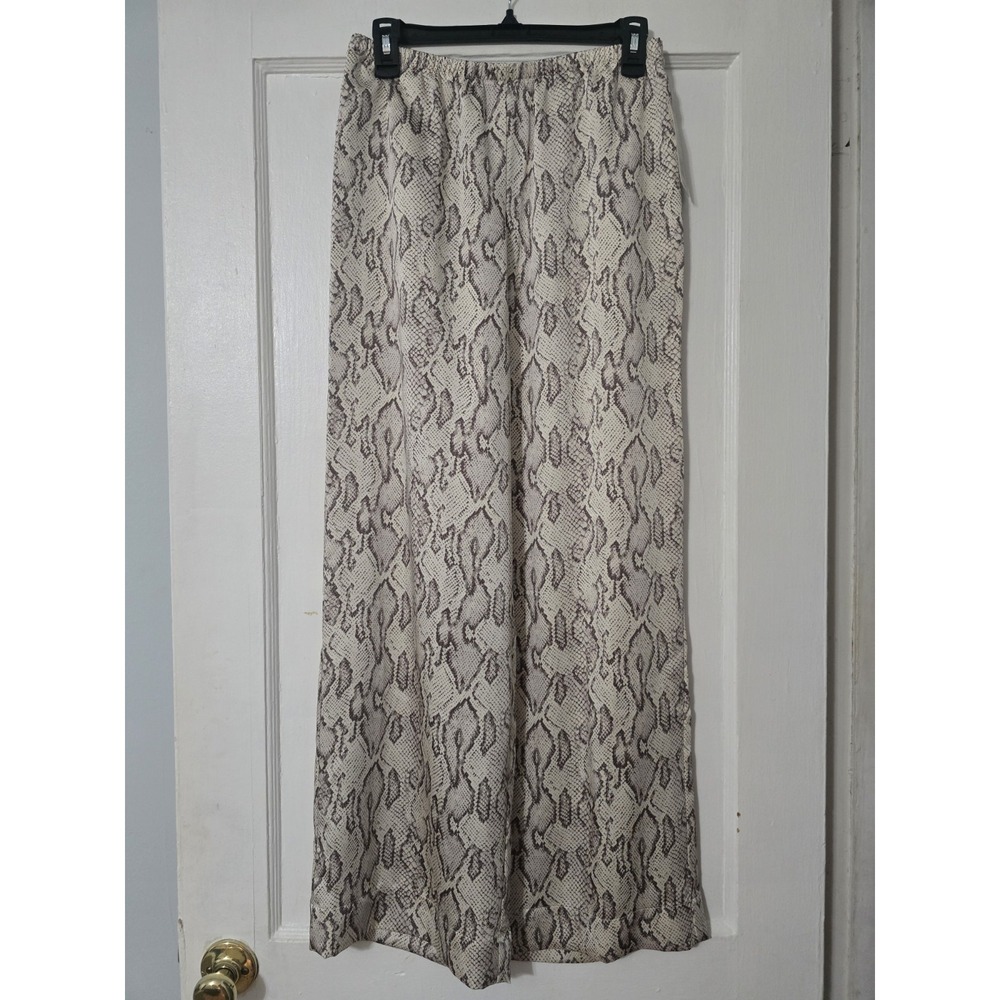 A New Day Snake Print Silk Pants Cream Print Wide Leg Women's Size Small